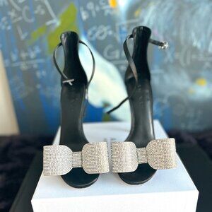 Tuxedo Black Satin and Crystal Bow Sandal Women Size 8 - Aminah Abdul Jillil